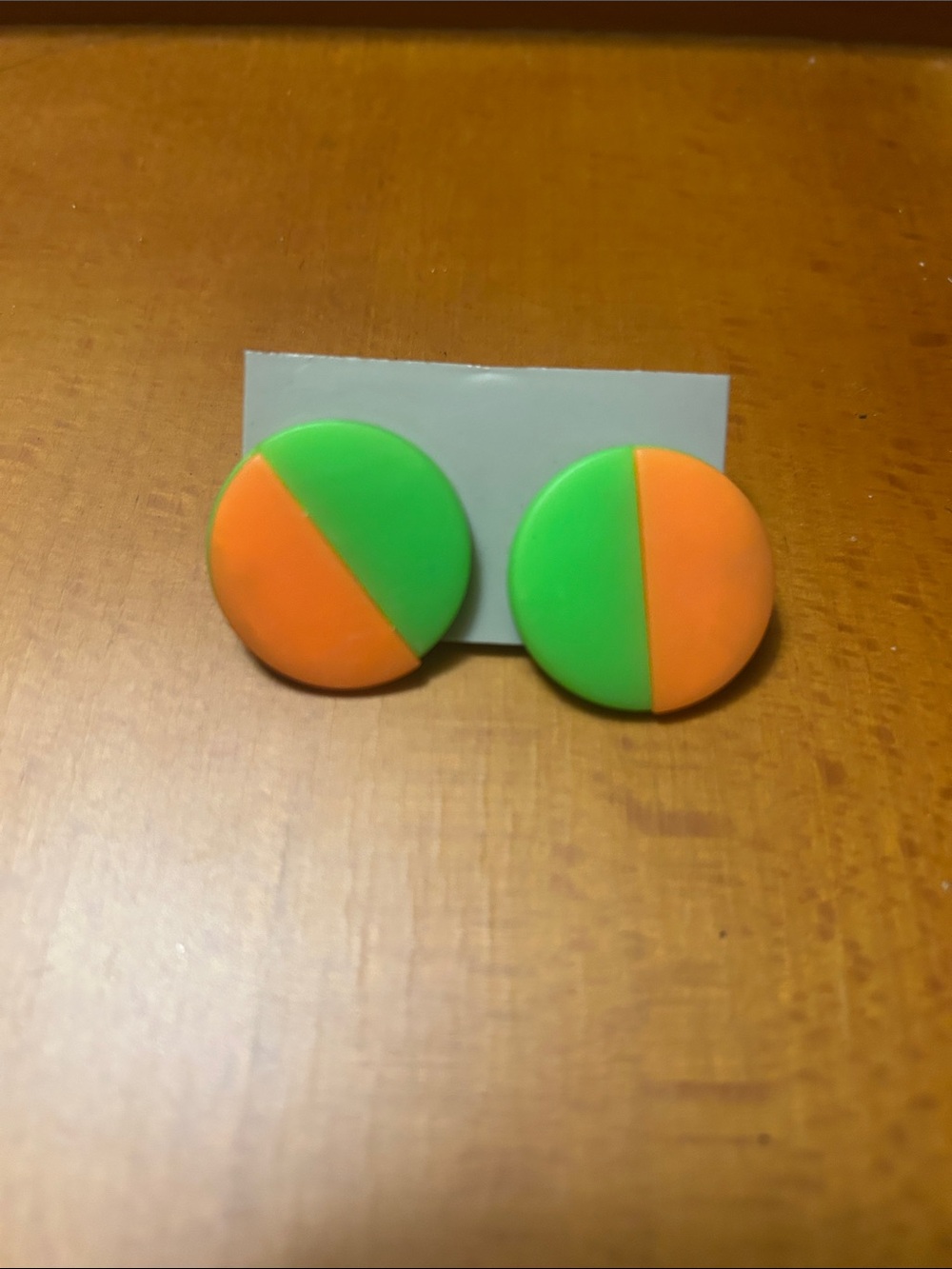 Vintage 80s Neon Green & Orange Round Stud Earrings